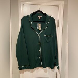 NWT J. Crew Size L Forrest Green Long Sleeve Button Down Cotton Pajama Top